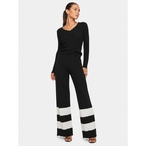 Masseys Womens Black White Colorblock Striped Knit Sweater Pants M Wide Leg